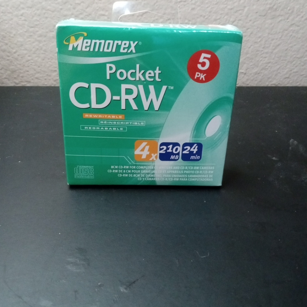 Memorex Pocket CD-RW 5PK - 8cm - 4x - 210Mb - 24 min / New & Sealed
